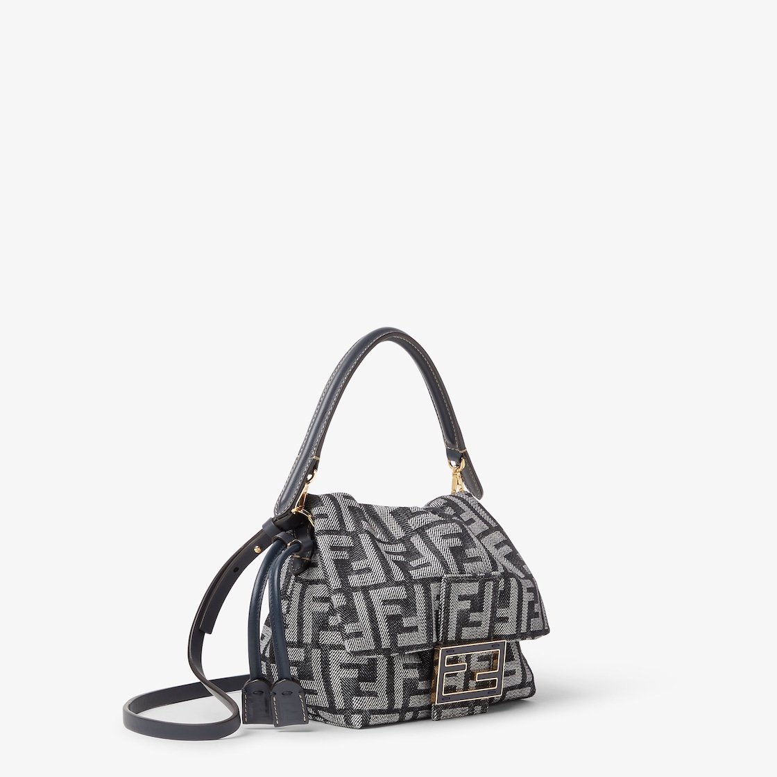 FENDI Mamma Baguette Small Dark blue FF flocked denim mini-bag - Image 4